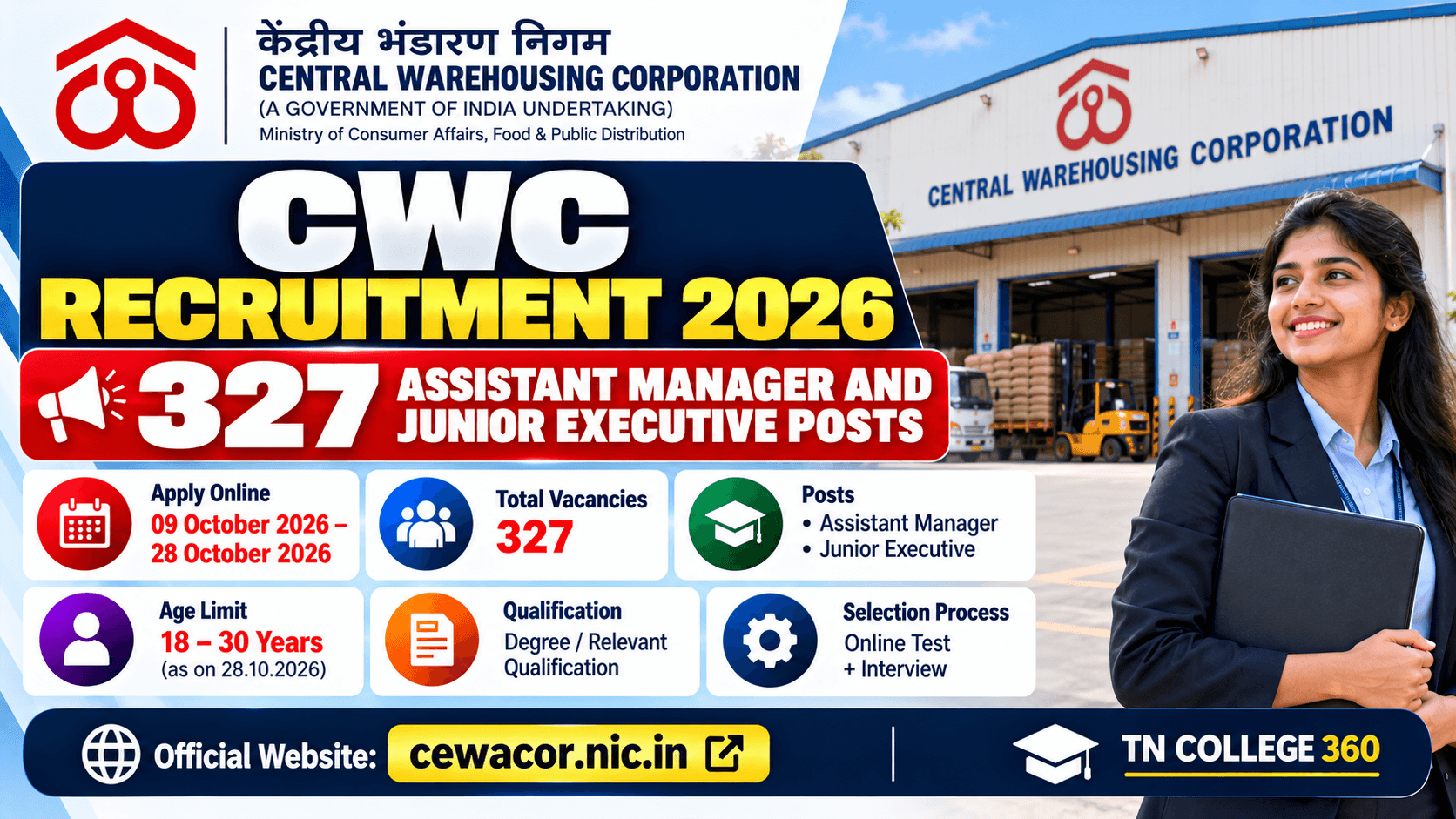 CWC Recruitment 2026: 327 Assistant Manager and Junior Executive Posts