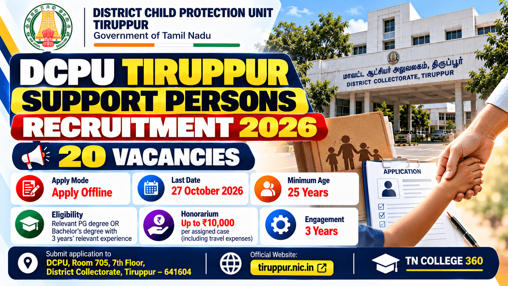 DCPU Tiruppur Support Persons Recruitment 2026