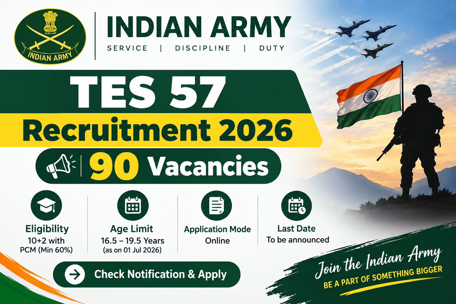 Indian Army TES 57 Recruitment 2026: 90 Vacancies