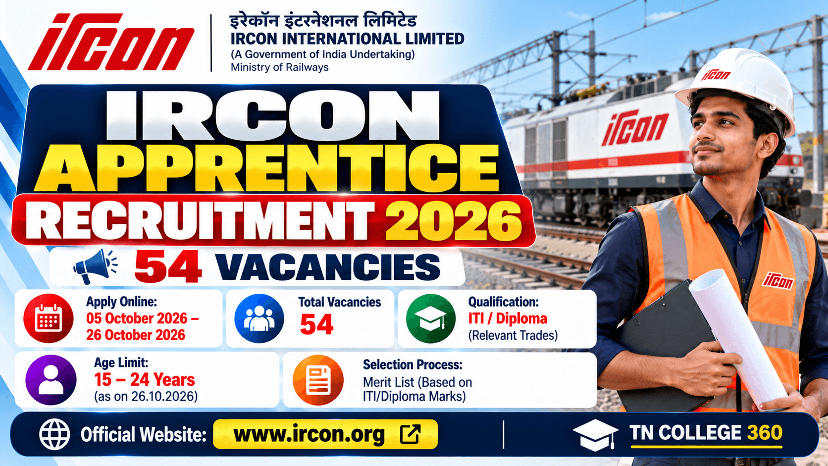 IRCON Apprentice Recruitment 2026: Apply for 54 Posts